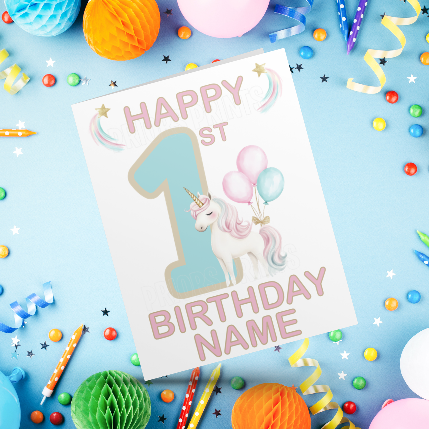 Personalised Unicorn Birthday Card with age 1-20