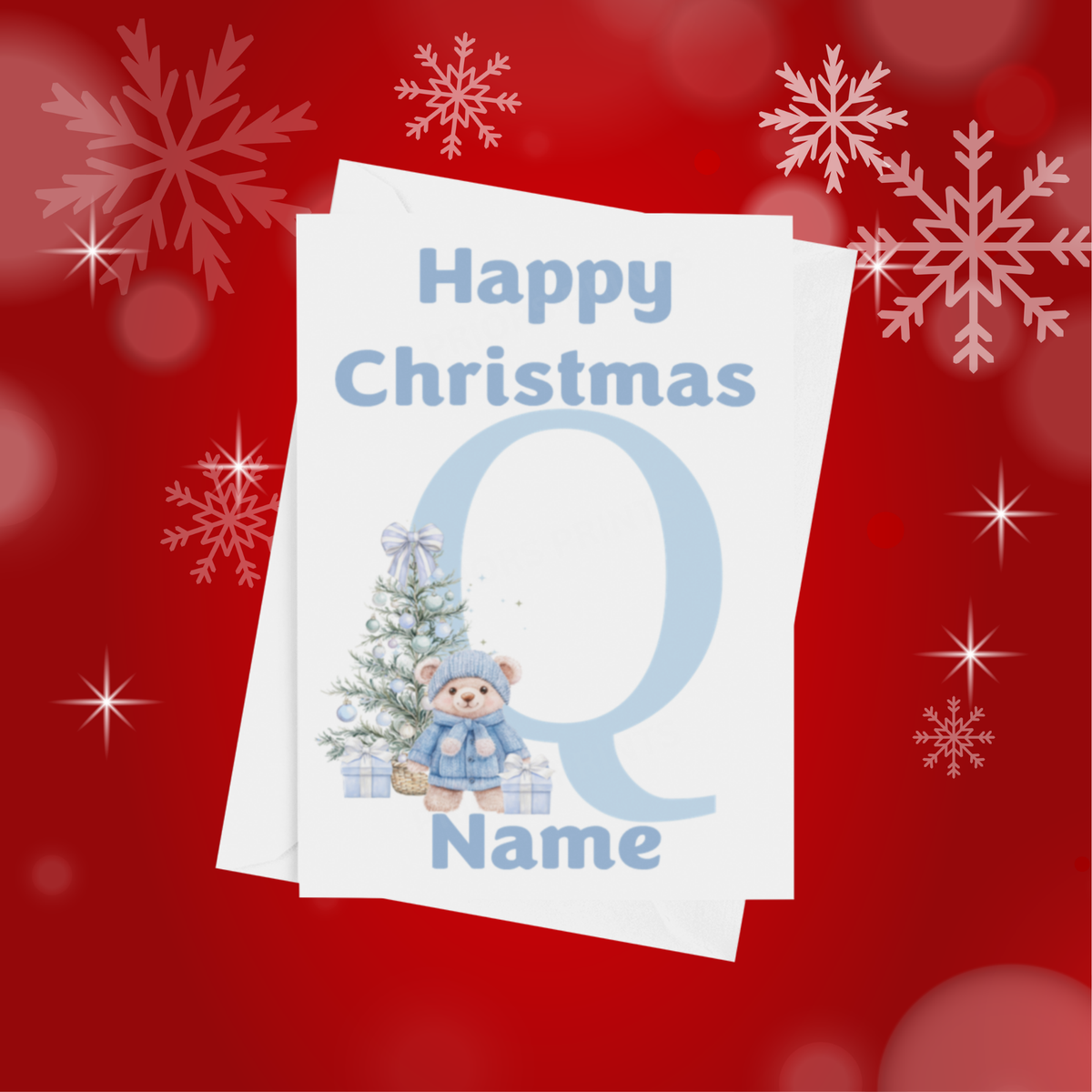 Cute Blue Bear Personalised Christmas Card