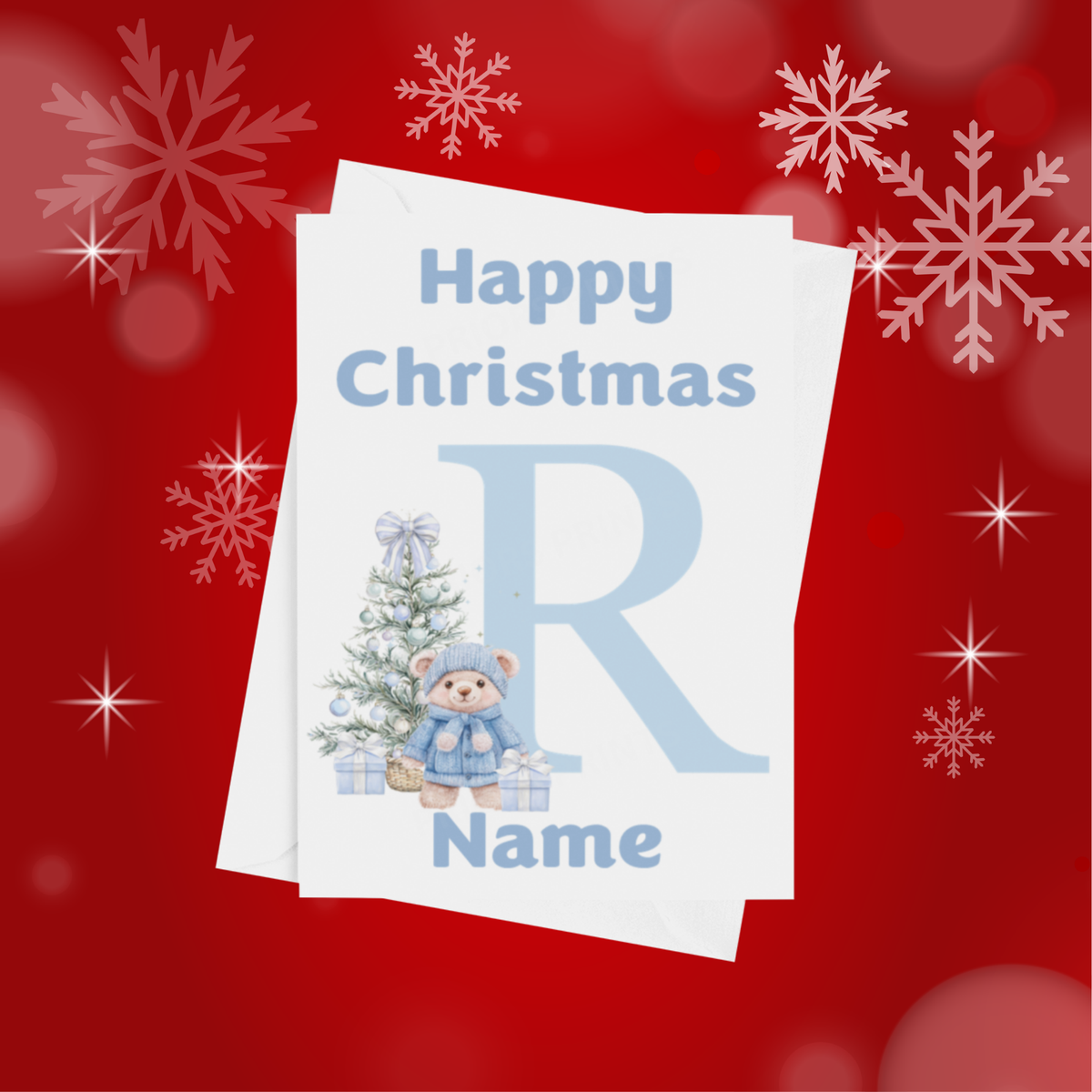 Cute Blue Bear Personalised Christmas Card