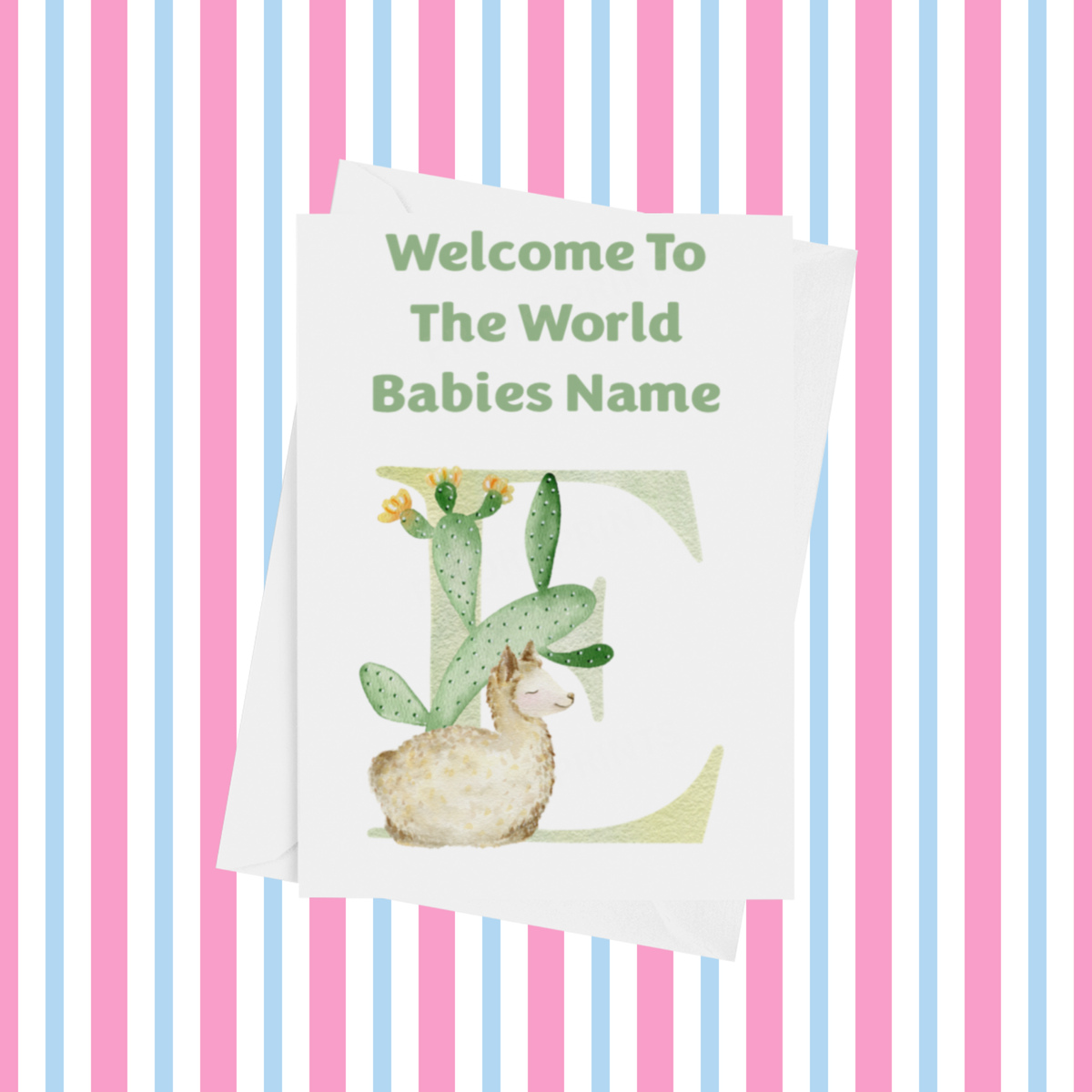 Welcome To The World Llama Personalised Card for New Baby in Green