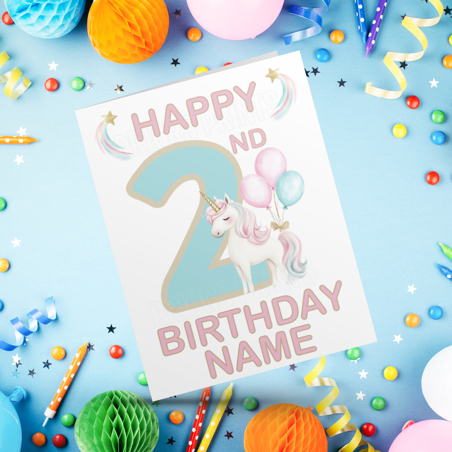 Personalised Unicorn Birthday Card with age 1-20