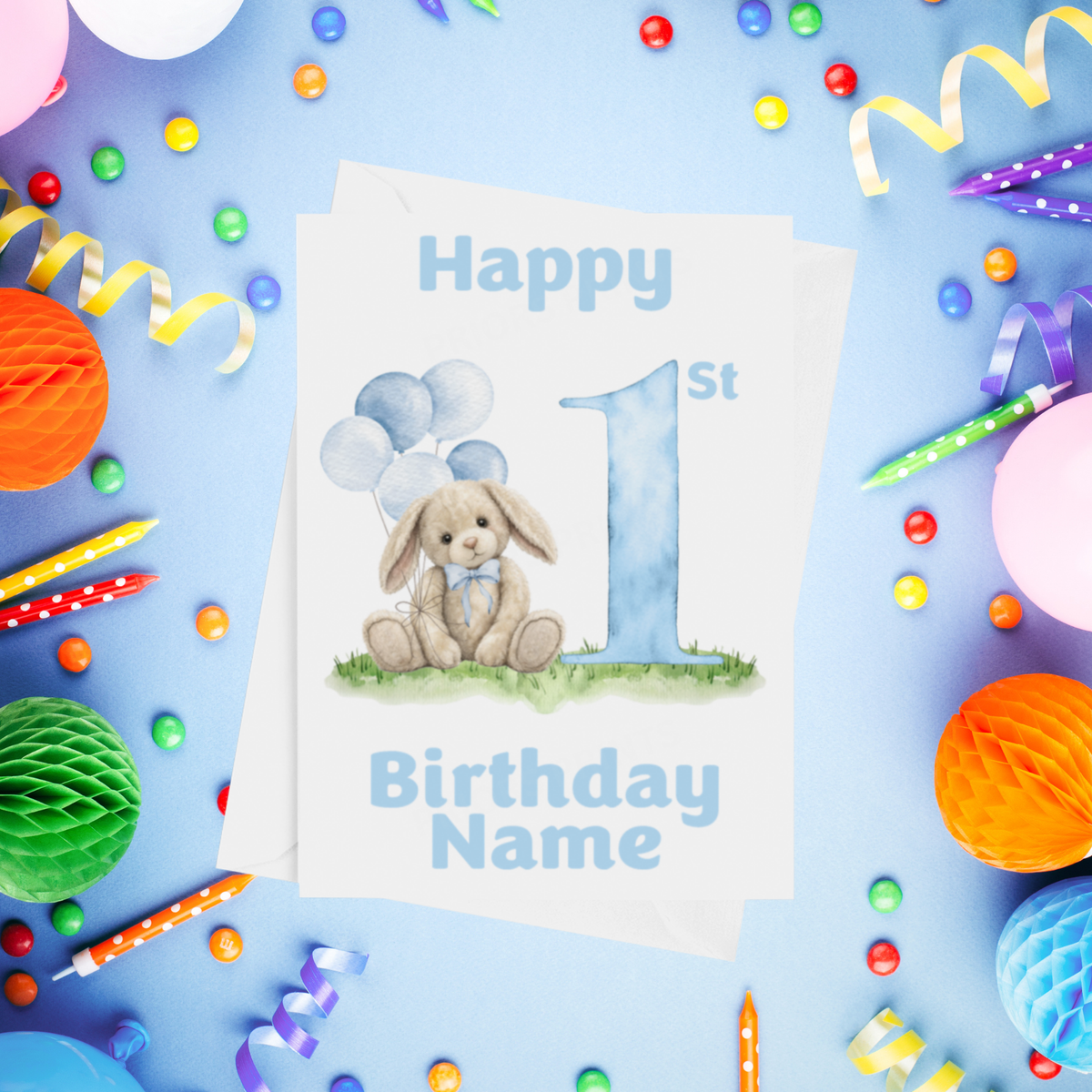 Birthday Bunny Personalised Birthday Card Ages 1-4 in Pink or Blue