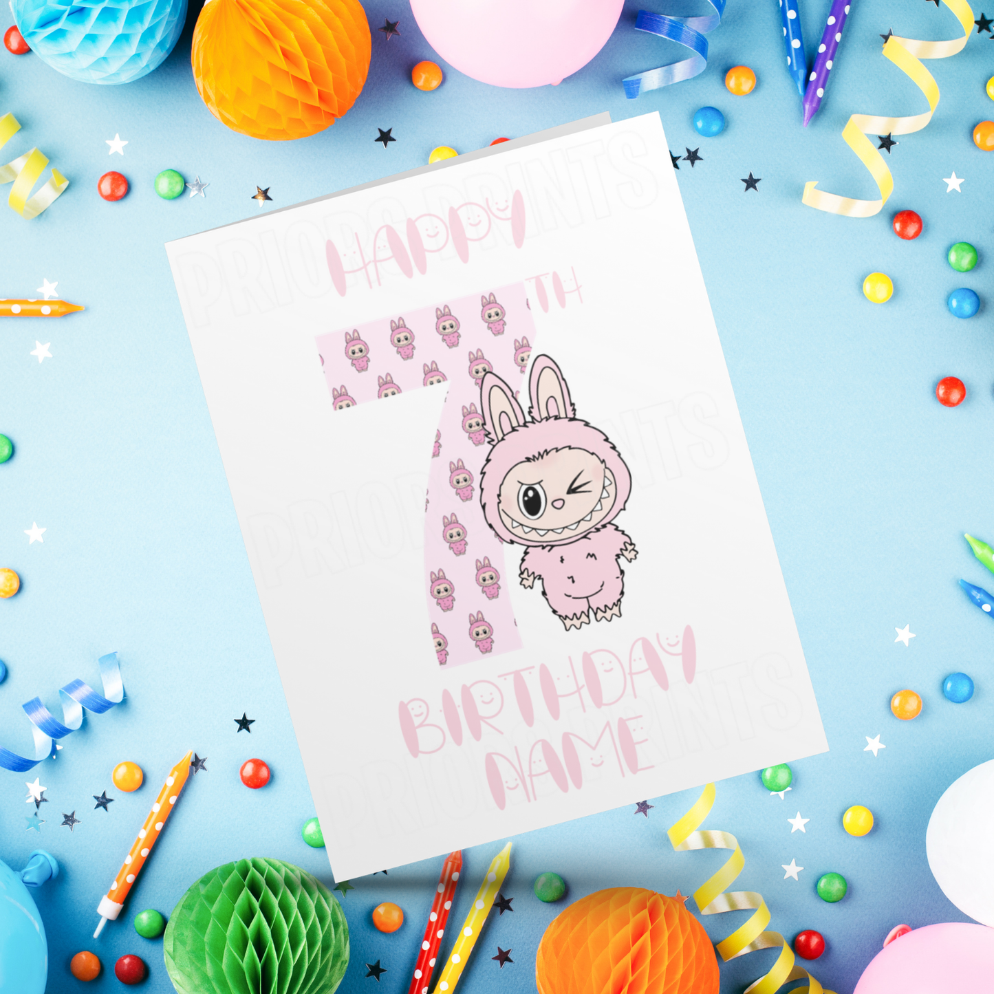 Personalised Labubu Birthday Card with Age 5-20 Years- Pink