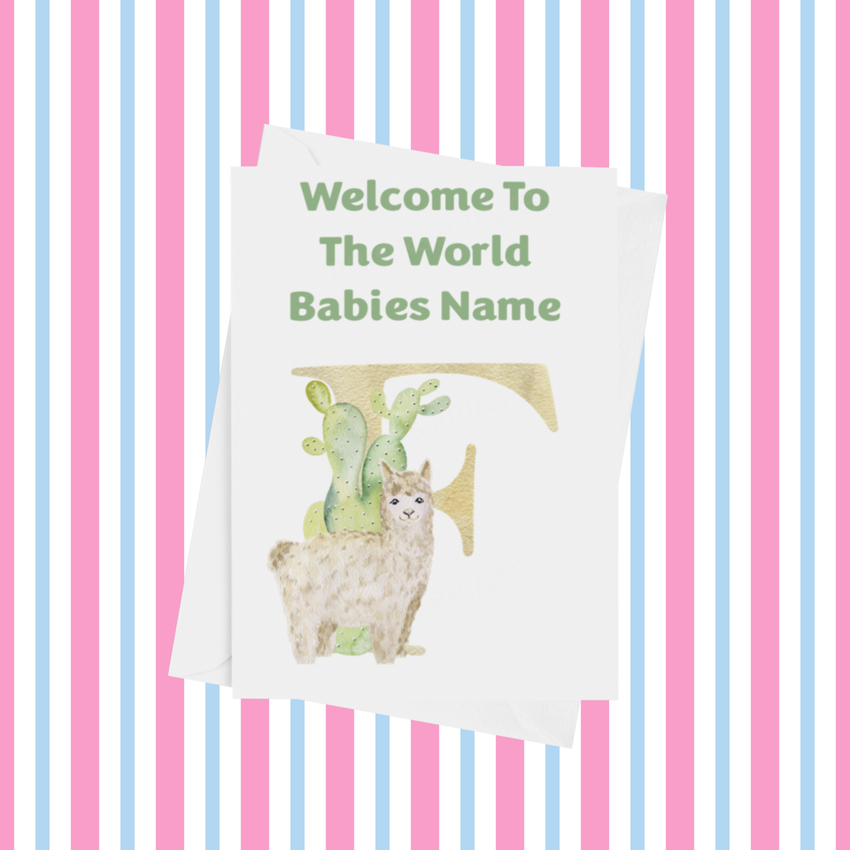 Welcome To The World Llama Personalised Card for New Baby in Green