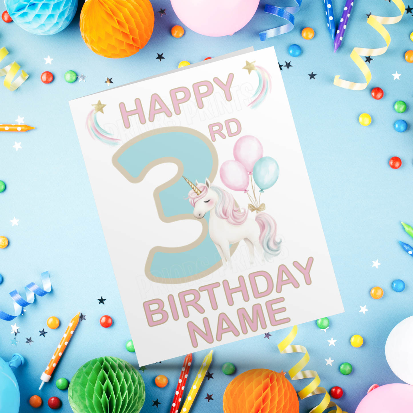 Personalised Unicorn Birthday Card with age 1-20