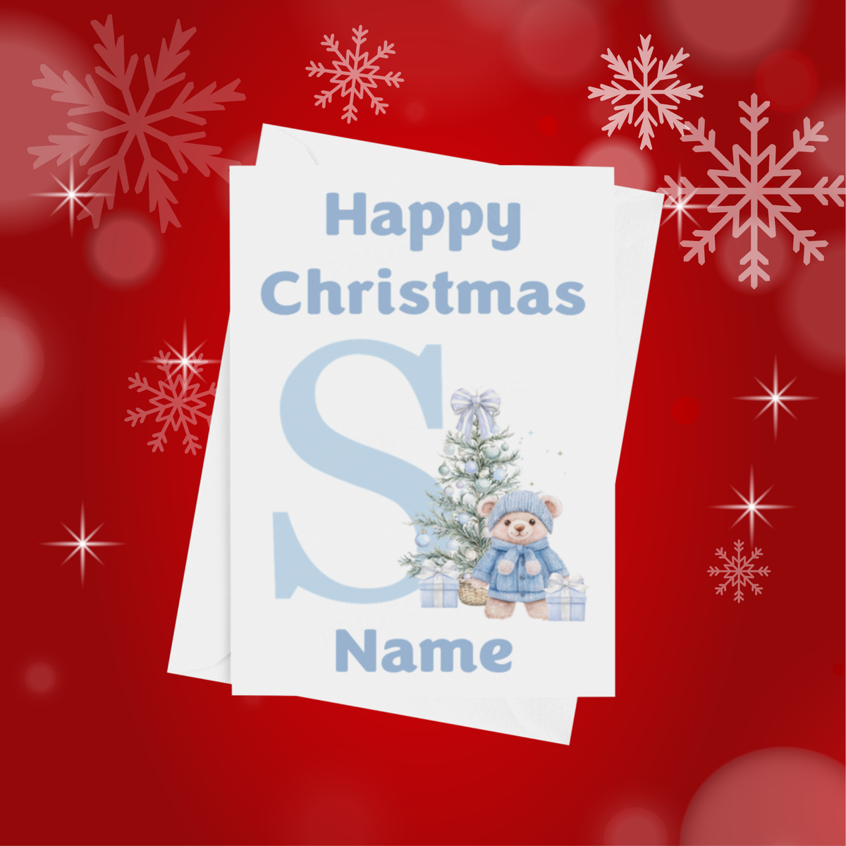 Cute Blue Bear Personalised Christmas Card