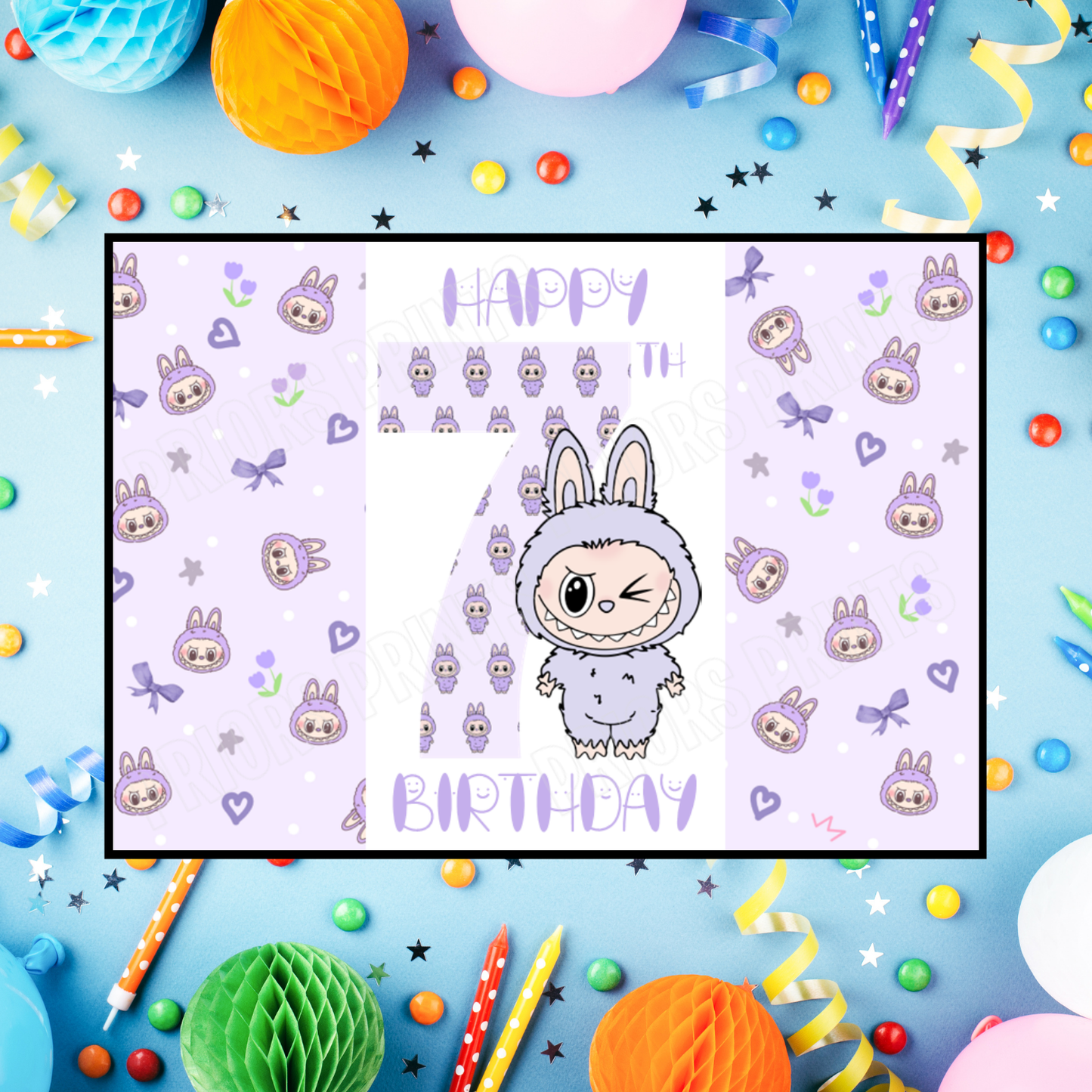 Purple Labubu Birthday Chocolate Bar Wrapper with Age 5-20 Years (Matches Cards)