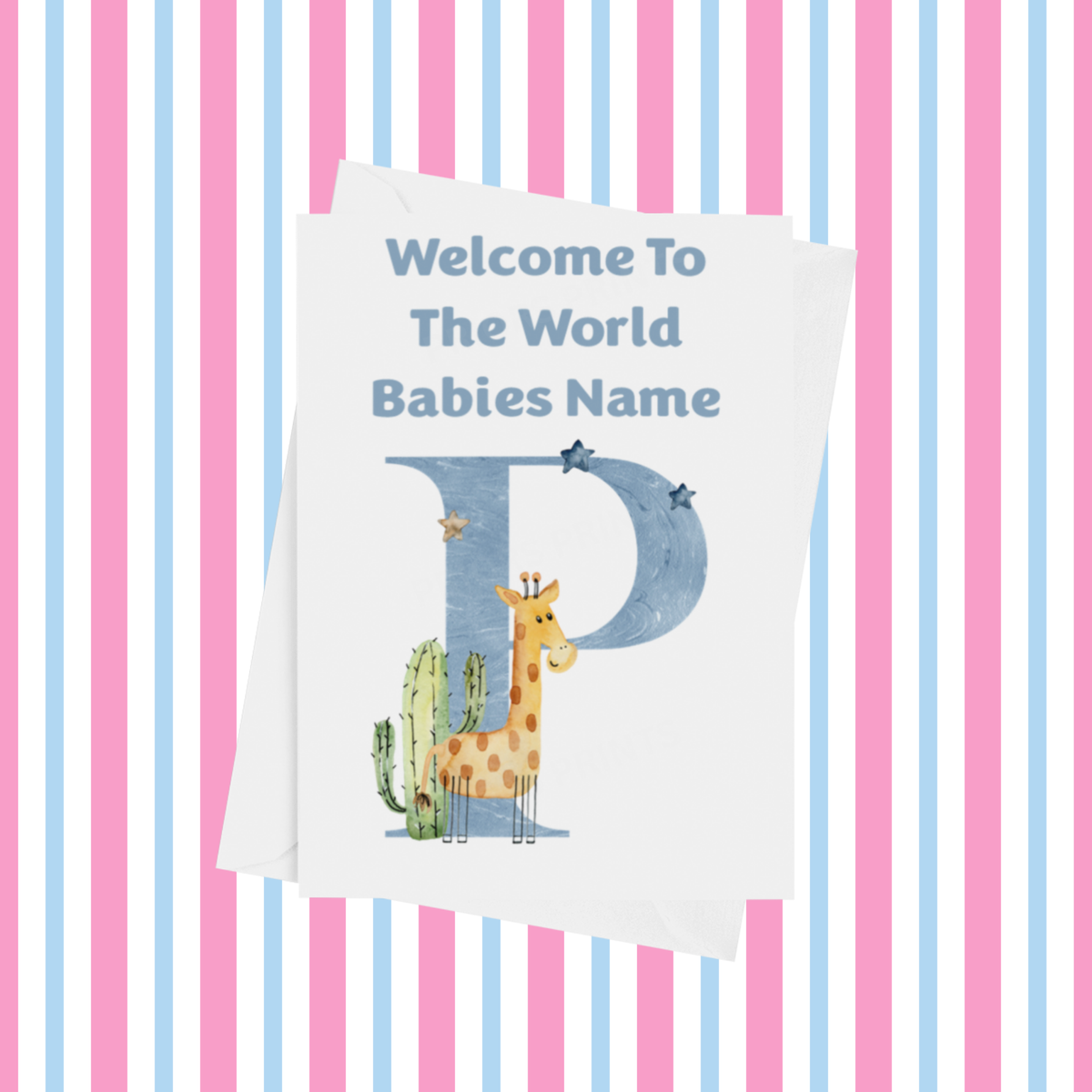 Welcome To The World Animals Personalised Card for New Baby in Blue