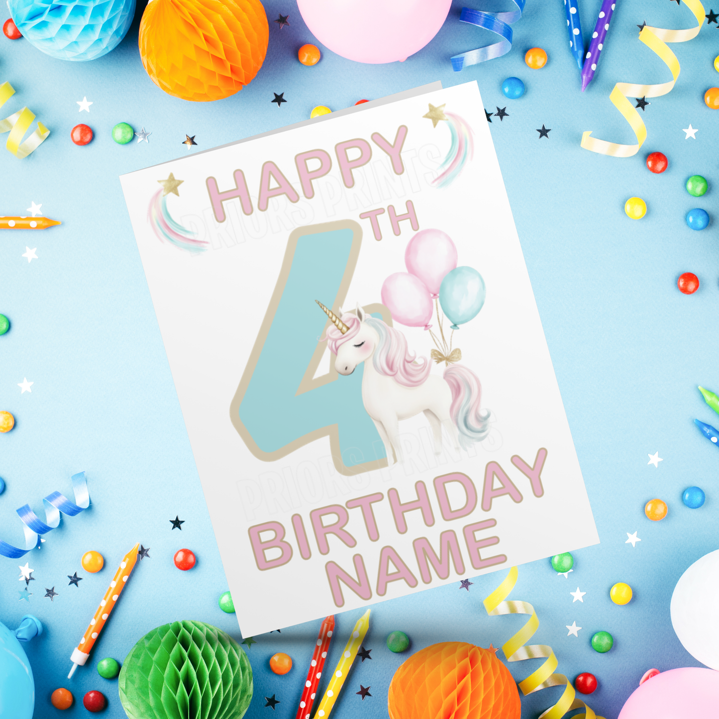 Personalised Unicorn Birthday Card with age 1-20