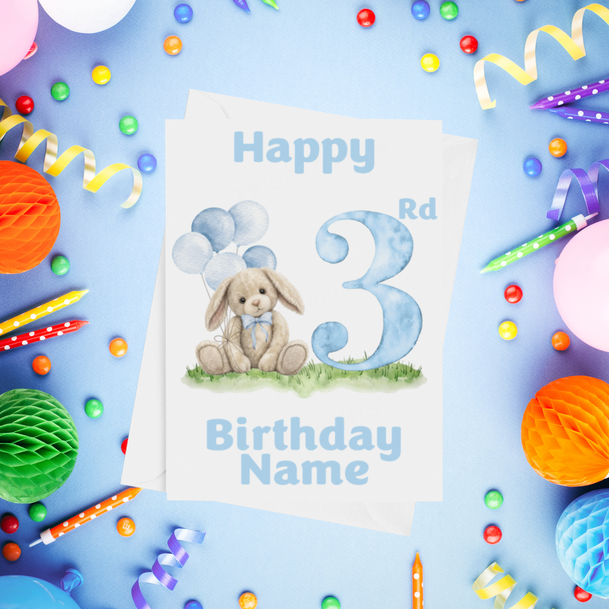 Birthday Bunny Personalised Birthday Card Ages 1-4 in Pink or Blue