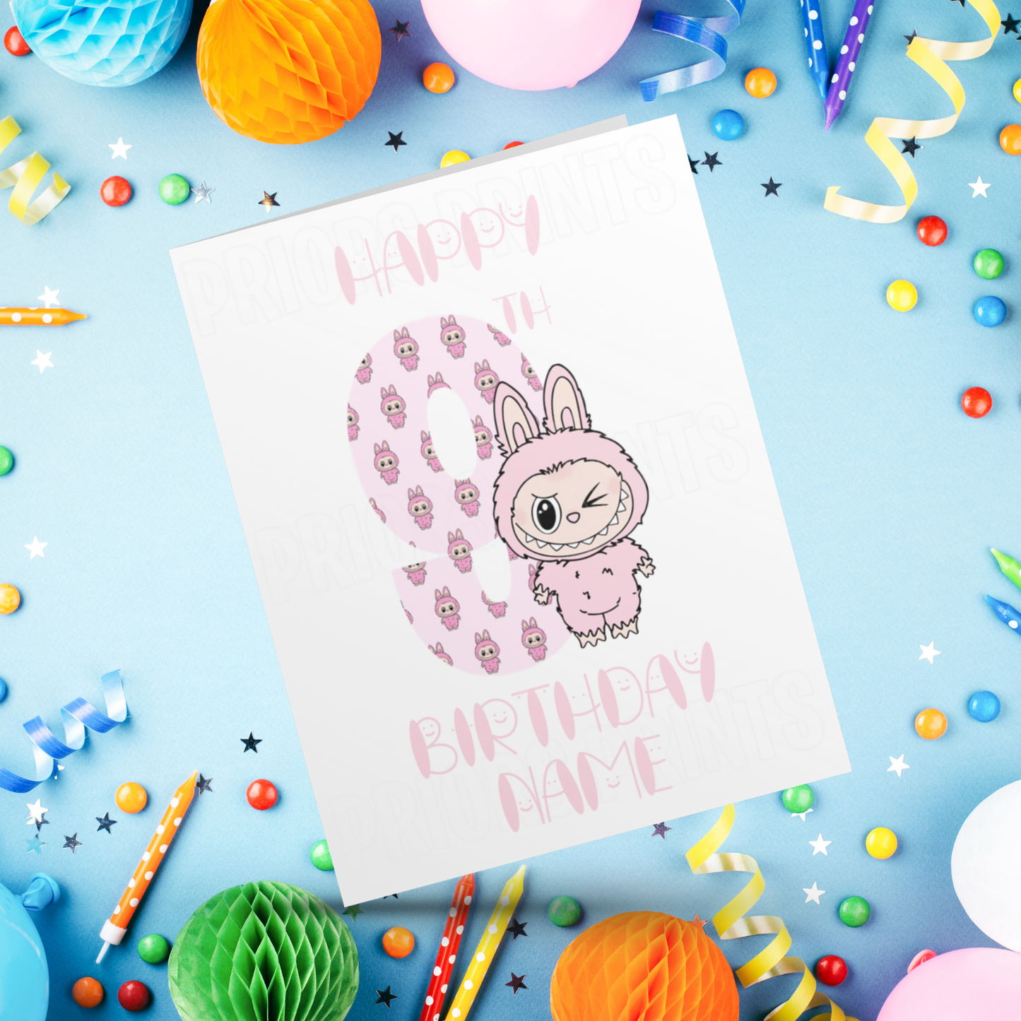 Personalised Labubu Birthday Card with Age 5-20 Years- Pink
