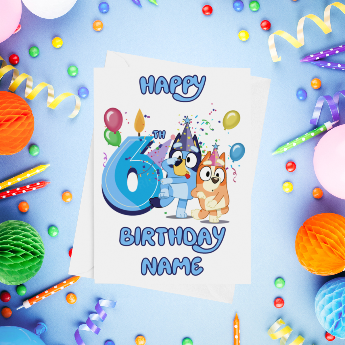 Bluey & Bingo Personalised Birthday Card with Child's Age 1-9 Years in Pink or Blue