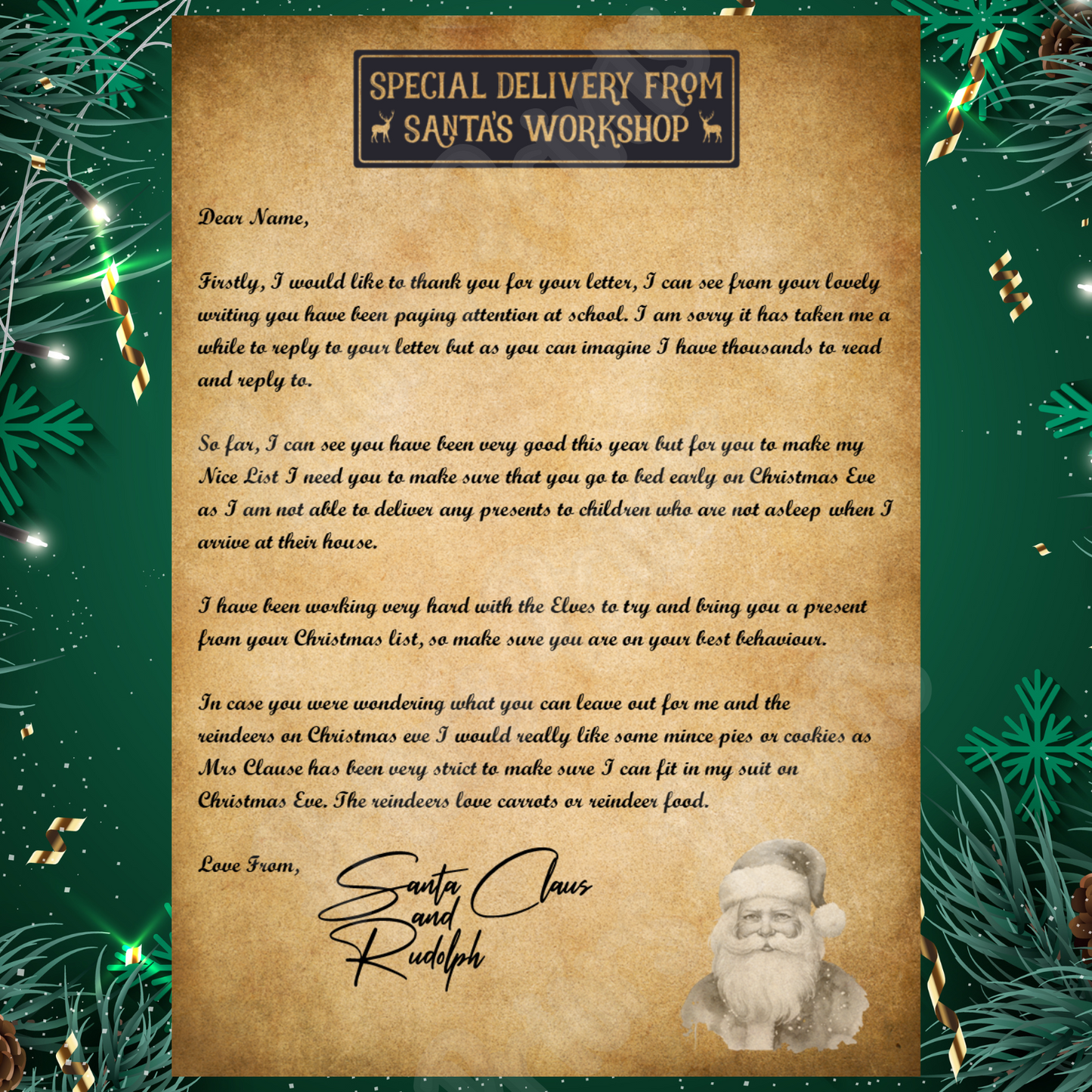 Personalised Vintage Santa Letter with Envelope