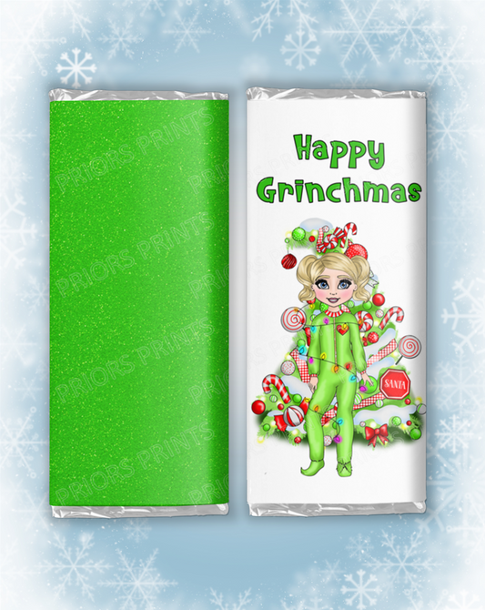 Christmas Girl in Green Onesie Chocolate Bar Wrapper