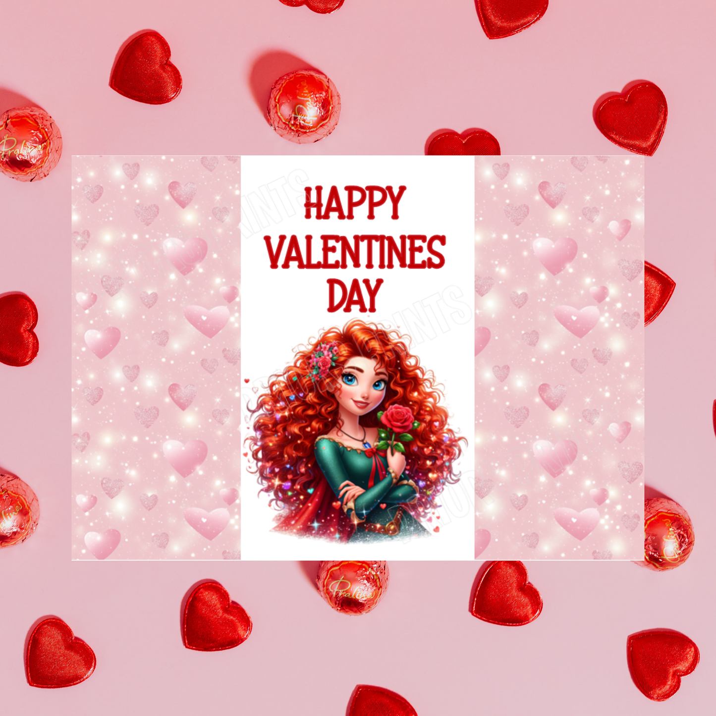 Princess Valentines Day Chocolate Bar Wrappers Anna  Belle  Cinderella  Merida Elsa  Jasmine  Ariel Mulan  Rapunzel  Snow White