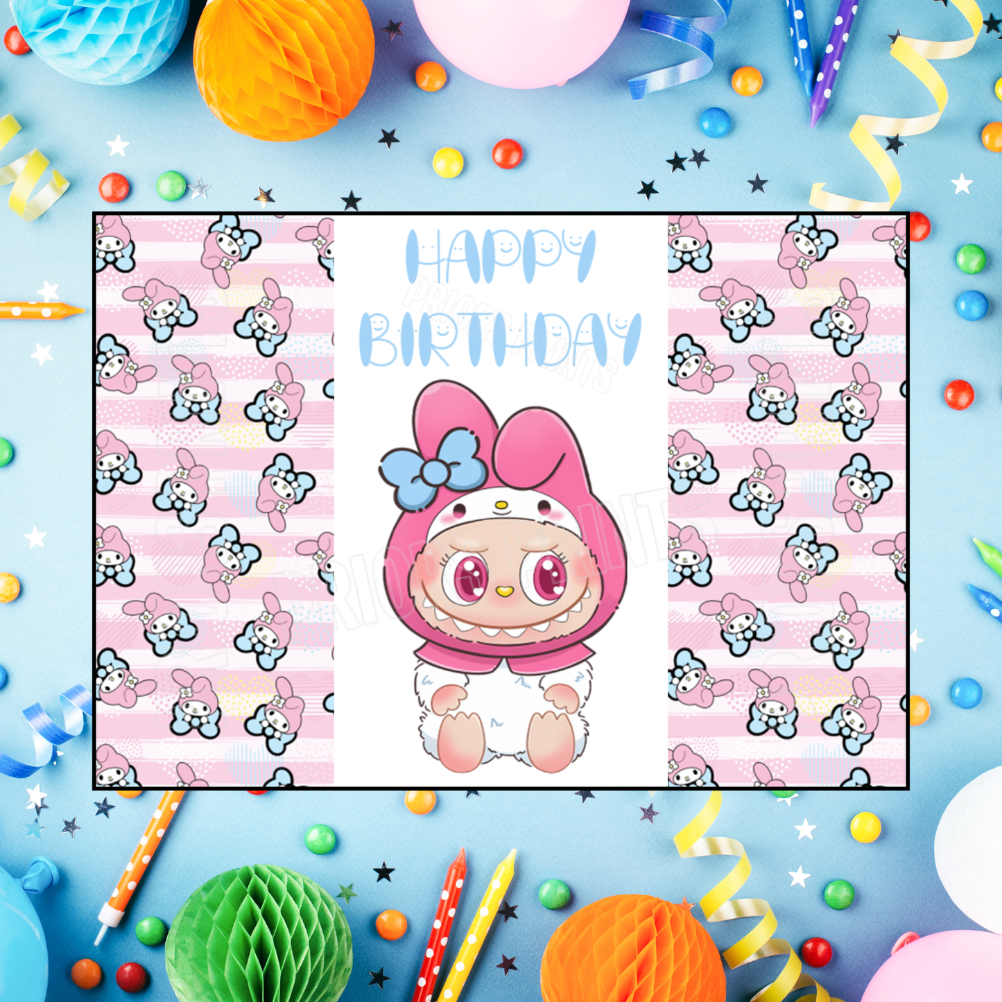 Labubu Dressed as Hello Kitty Characters Birthday Chocolate Bar Wrappers I Sanrio