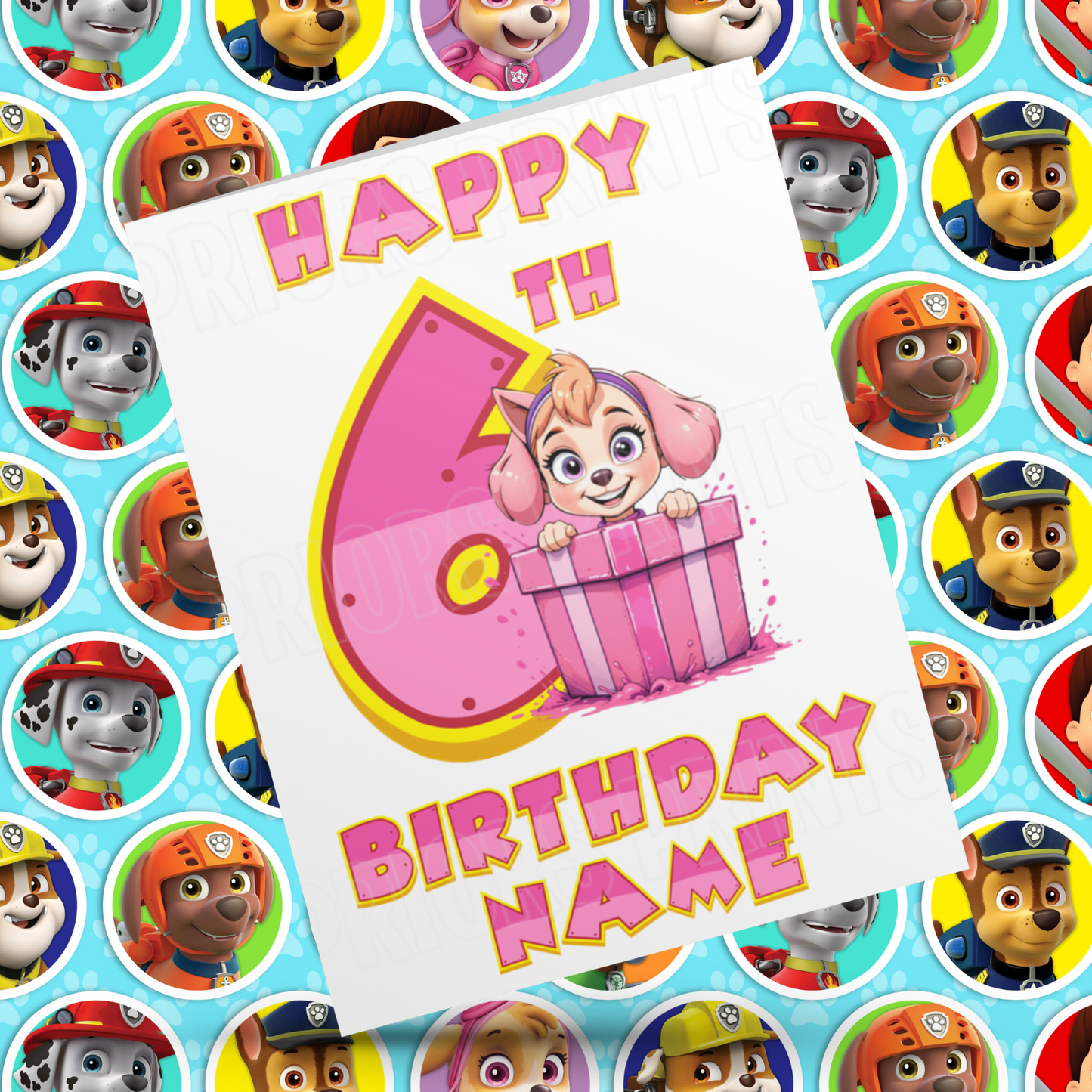Personalised Pink Paw Patrol Birthday Card with Age 1-9 Years