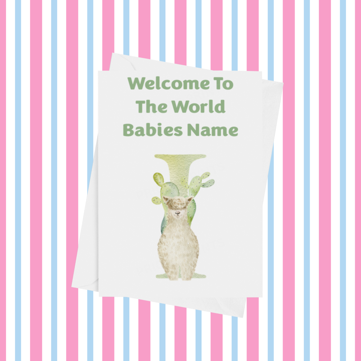 Welcome To The World Llama Personalised Card for New Baby in Green