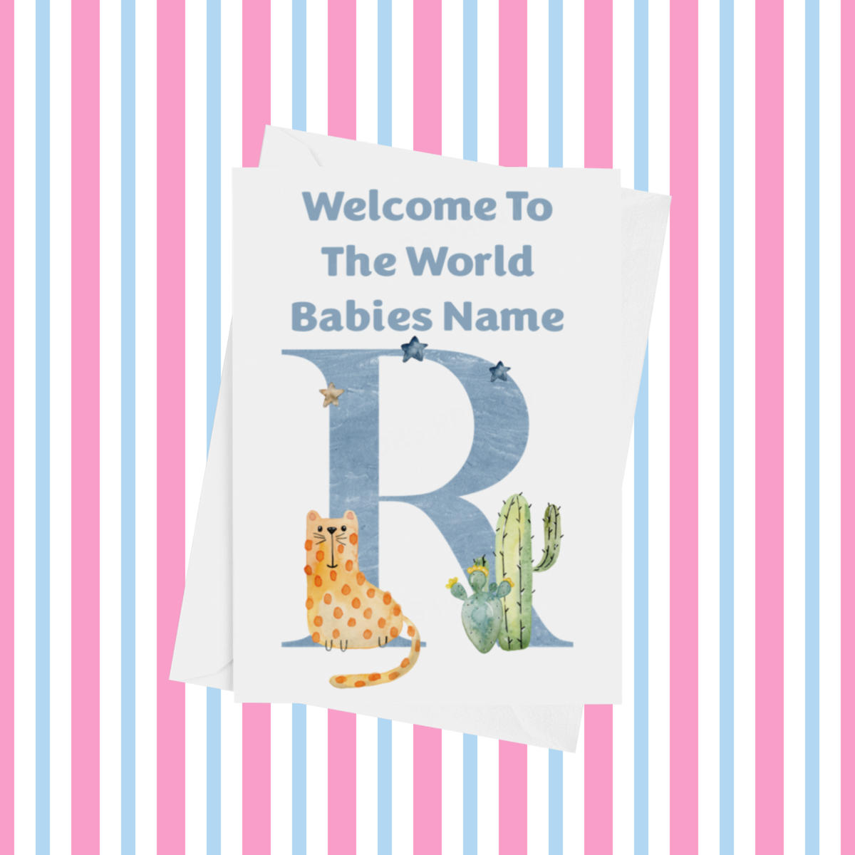 Welcome To The World Animals Personalised Card for New Baby in Blue