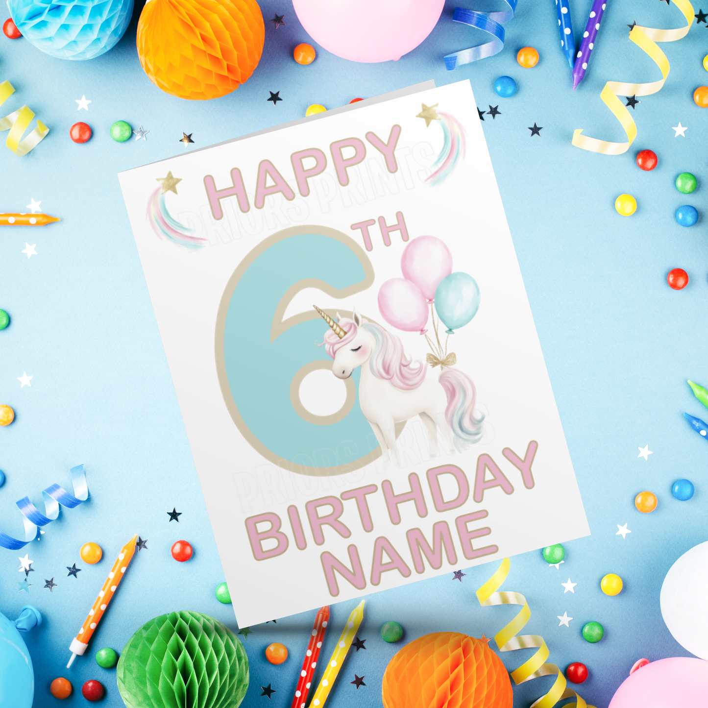 Personalised Unicorn Birthday Card with age 1-20