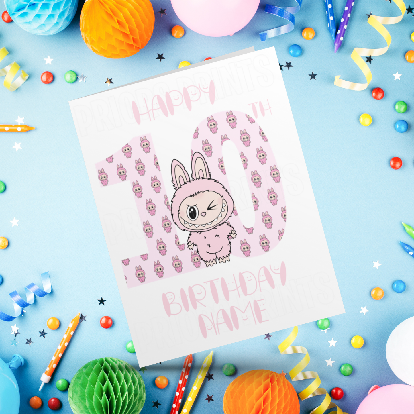 Personalised Labubu Birthday Card with Age 5-20 Years- Pink