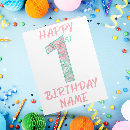 Personalised Mermaid Scales Birthday Card with age 1-20
