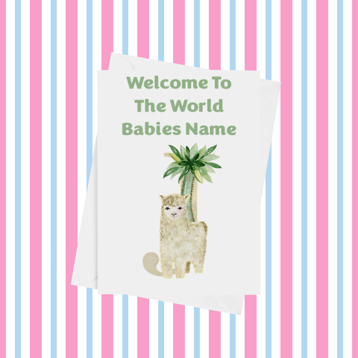 Welcome To The World Llama Personalised Card for New Baby in Green