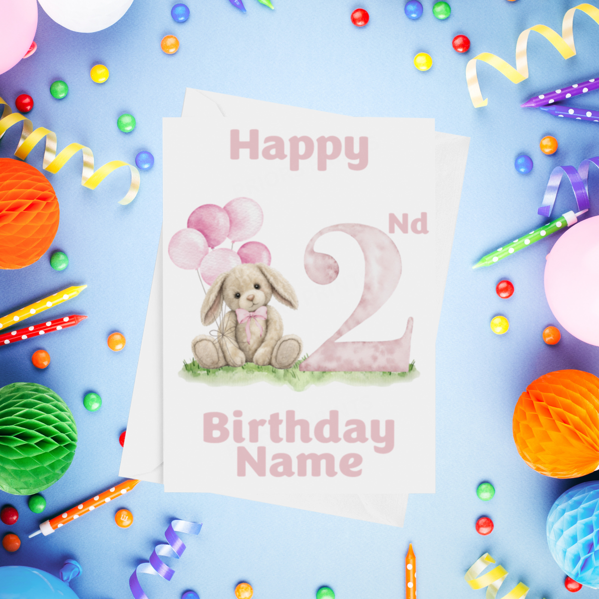 Birthday Bunny Personalised Birthday Card Ages 1-4 in Pink or Blue