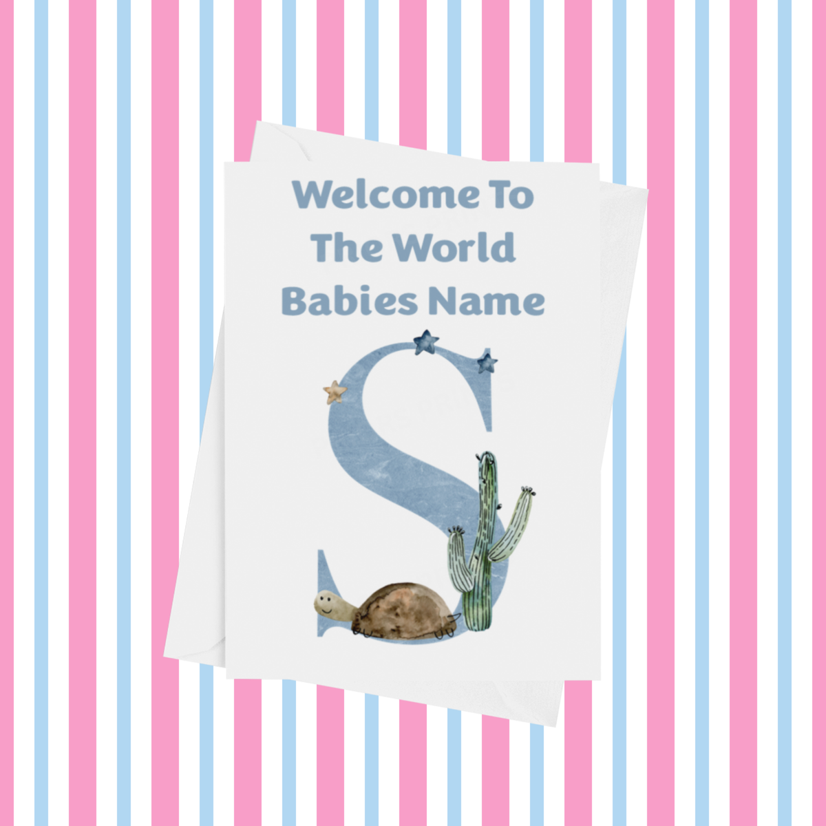Welcome To The World Animals Personalised Card for New Baby in Blue