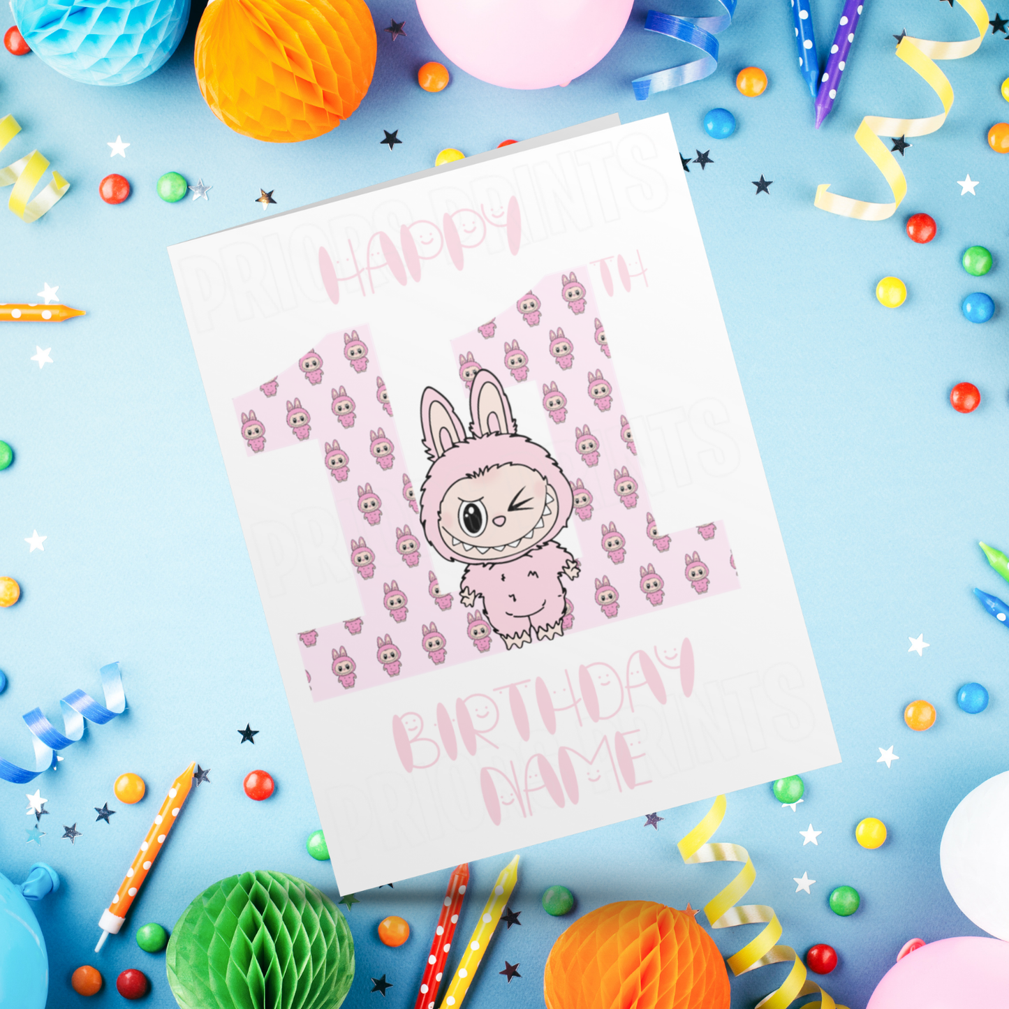 Personalised Labubu Birthday Card with Age 5-20 Years- Pink
