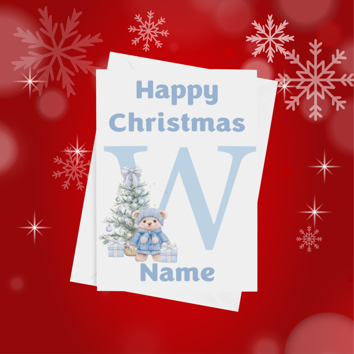 Cute Blue Bear Personalised Christmas Card