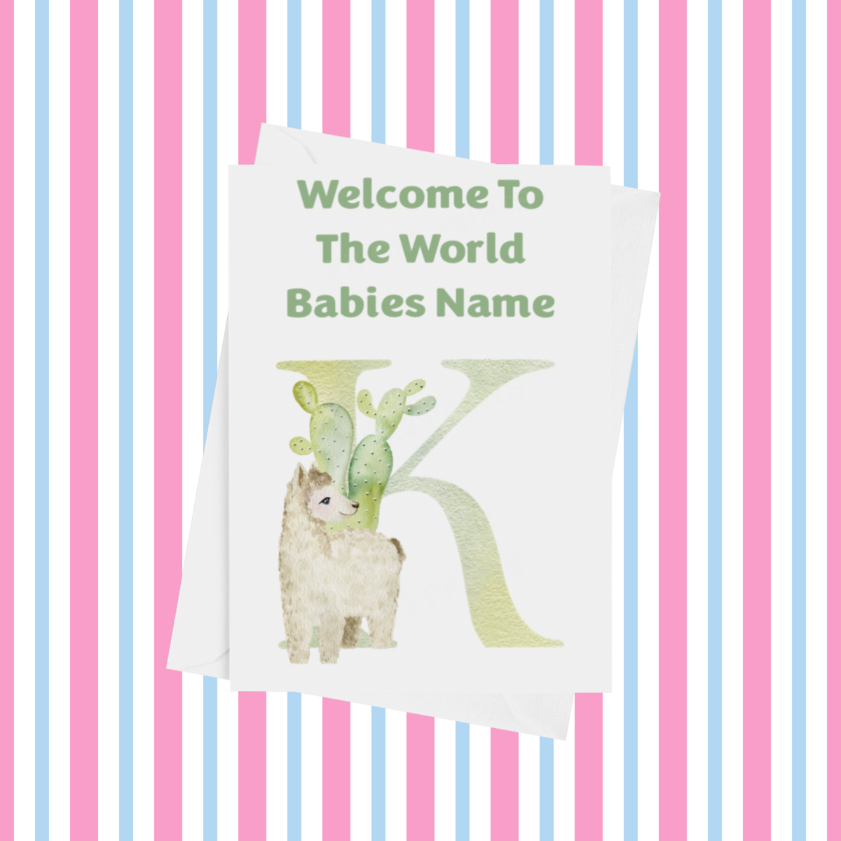 Welcome To The World Llama Personalised Card for New Baby in Green