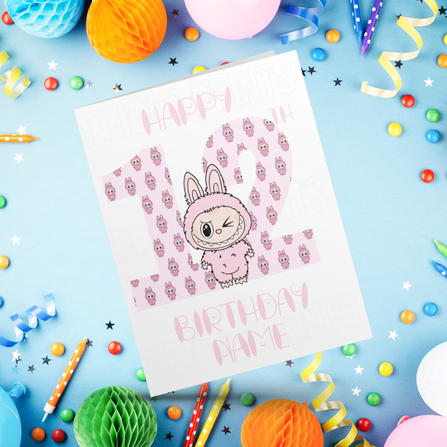 Personalised Labubu Birthday Card with Age 5-20 Years- Pink
