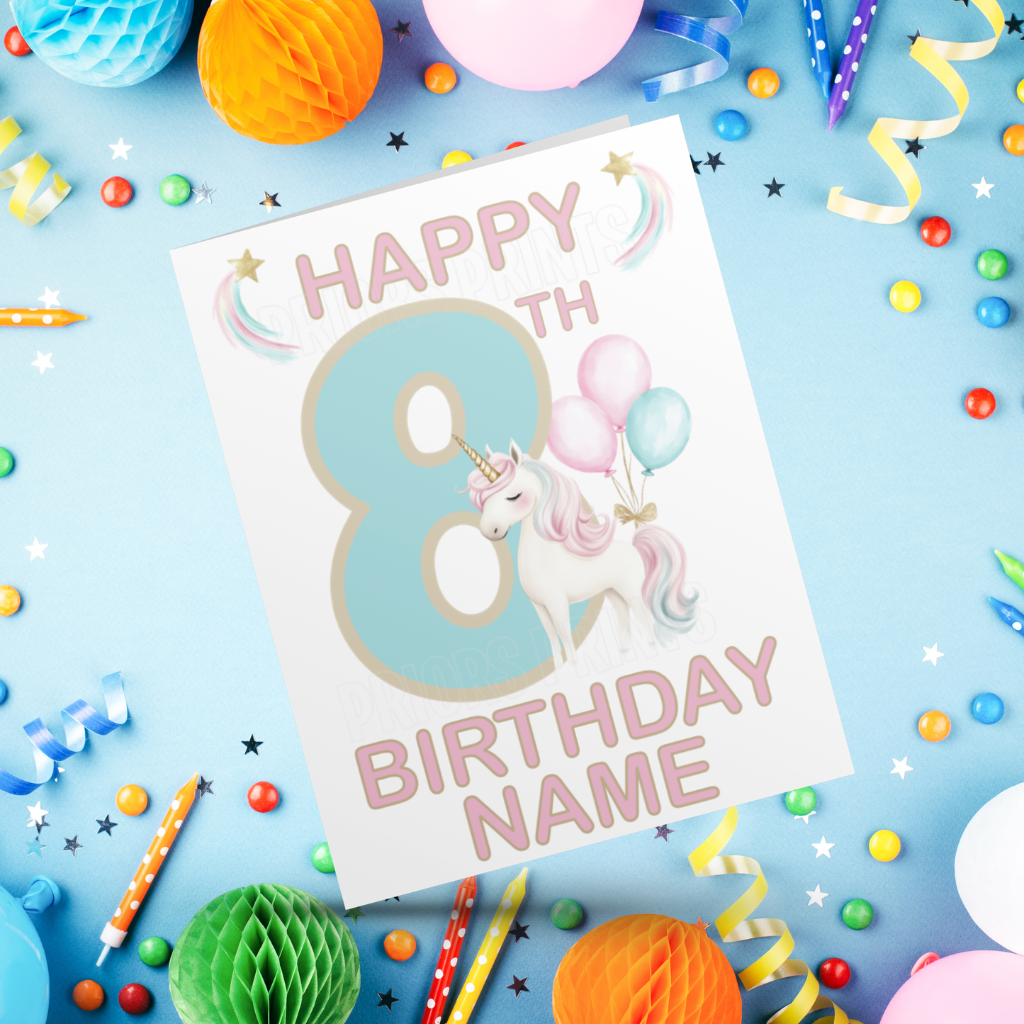 Personalised Unicorn Birthday Card with age 1-20
