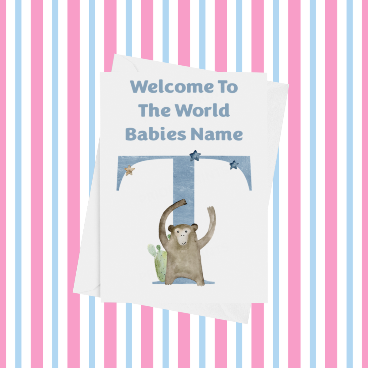 Welcome To The World Animals Personalised Card for New Baby in Blue