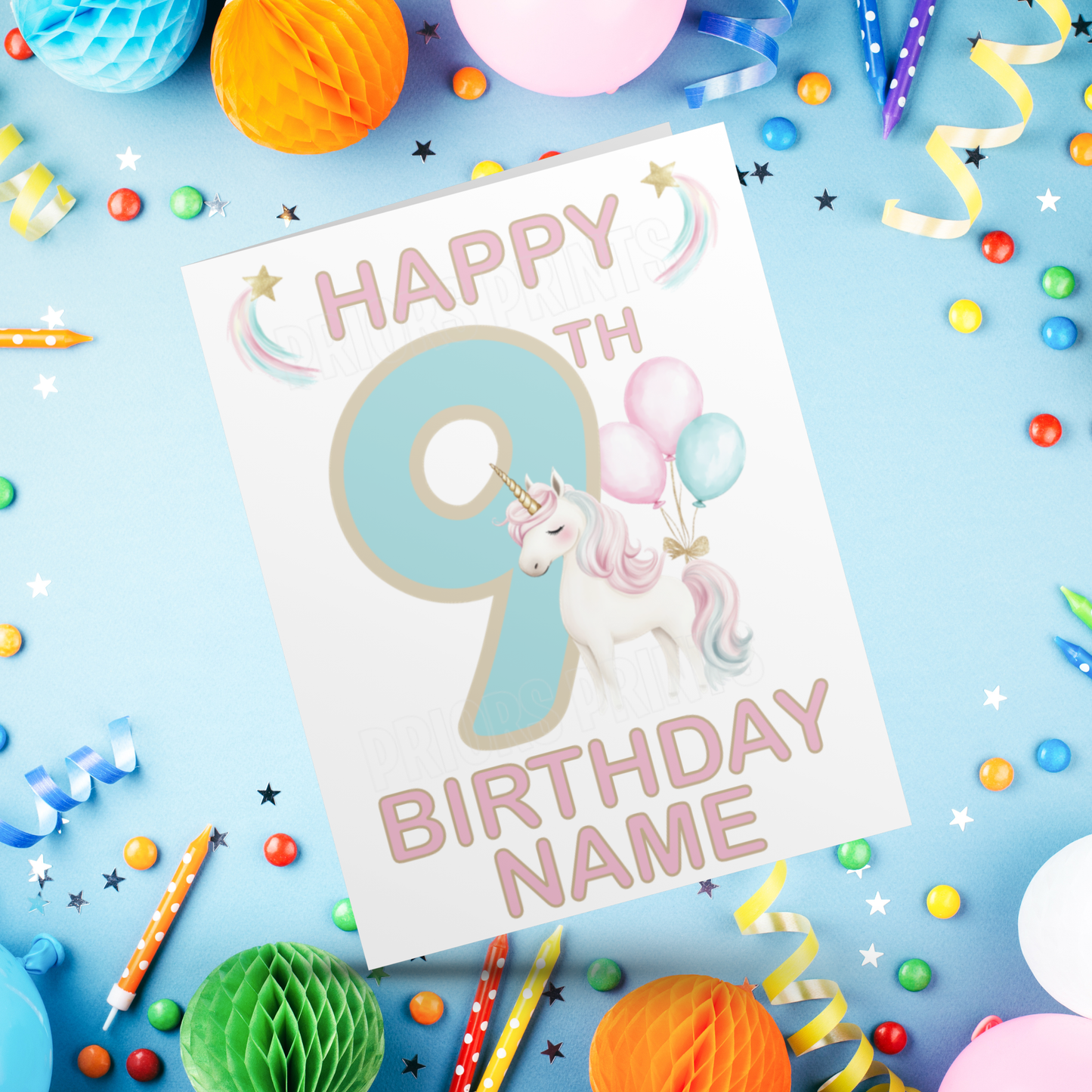 Personalised Unicorn Birthday Card with age 1-20