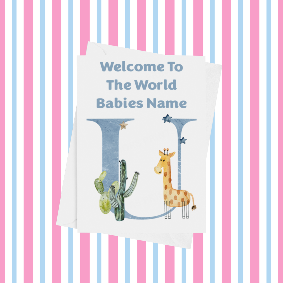 Welcome To The World Animals Personalised Card for New Baby in Blue