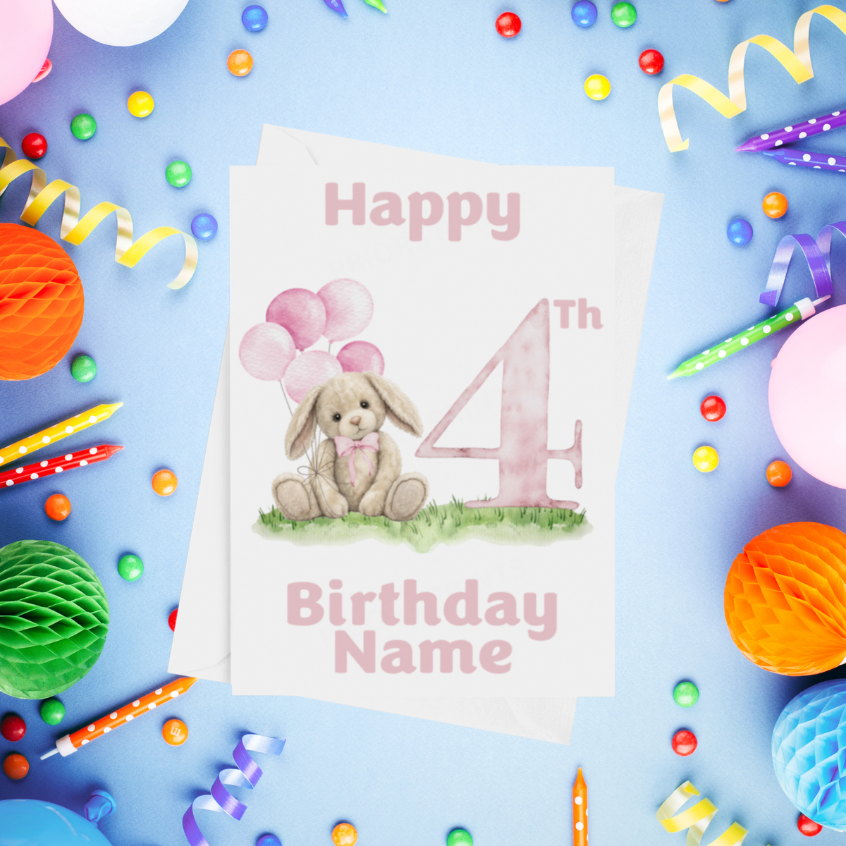 Birthday Bunny Personalised Birthday Card Ages 1-4 in Pink or Blue