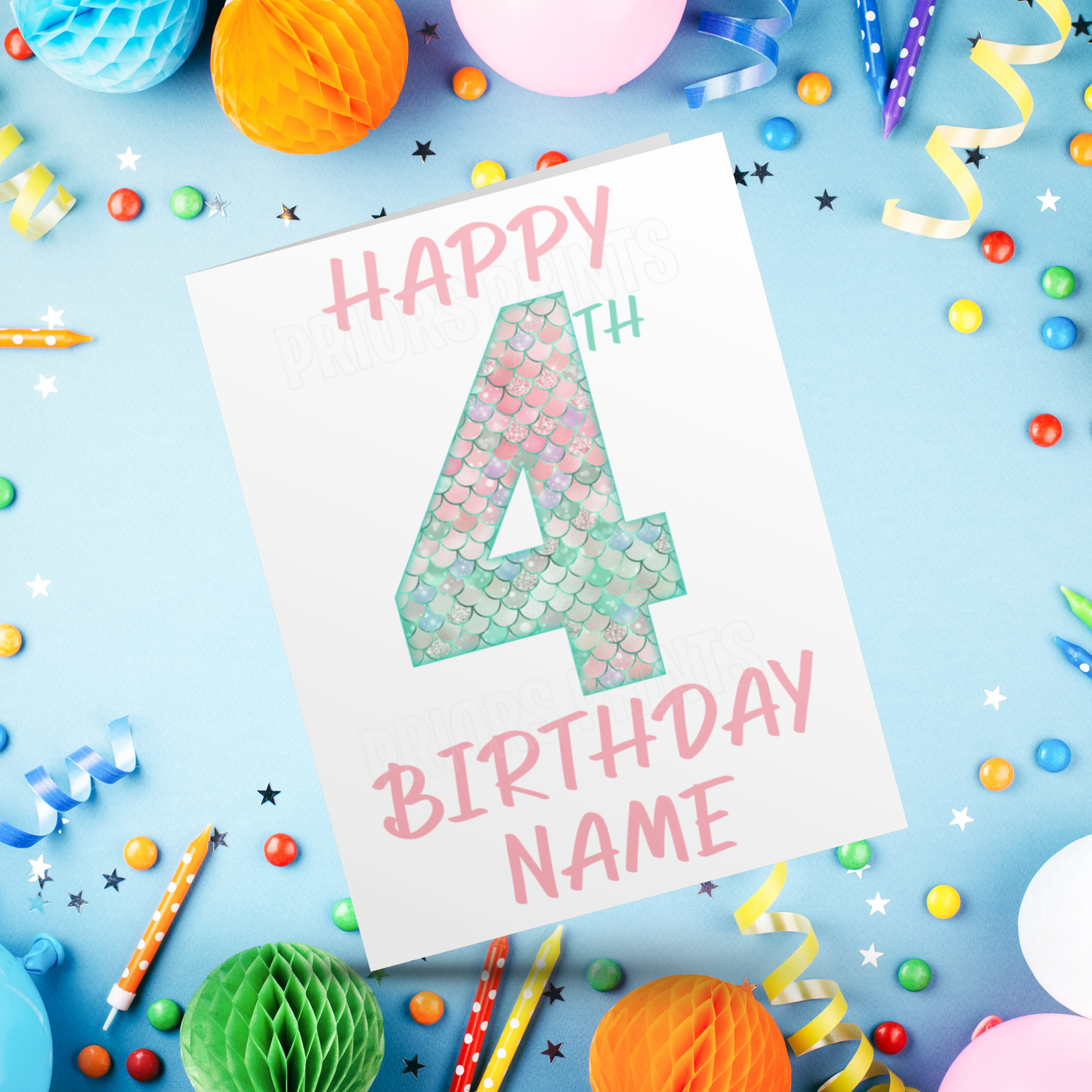 Personalised Mermaid Scales Birthday Card with age 1-20