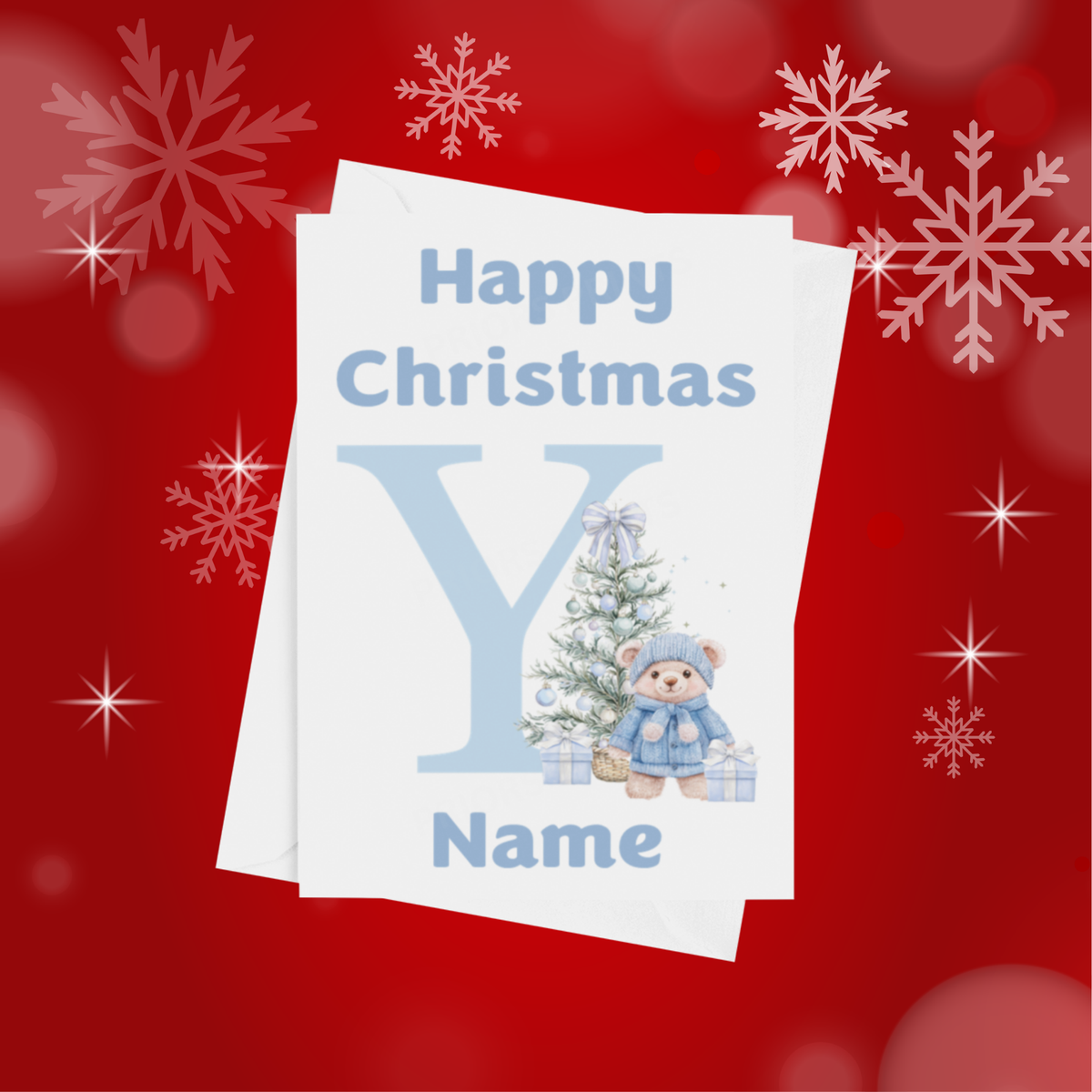Cute Blue Bear Personalised Christmas Card