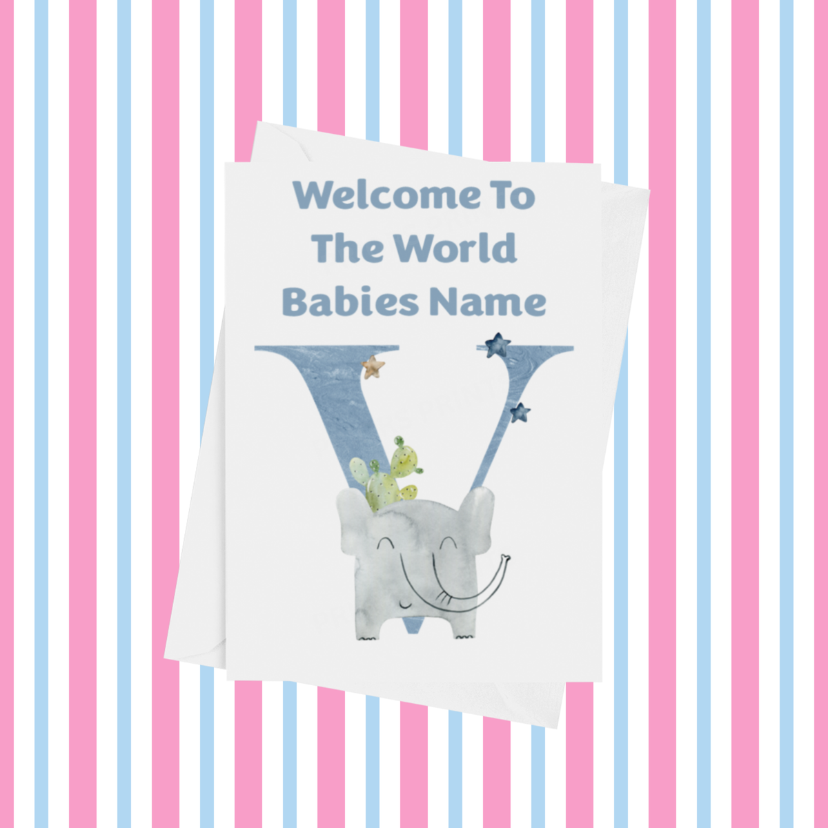 Welcome To The World Animals Personalised Card for New Baby in Blue