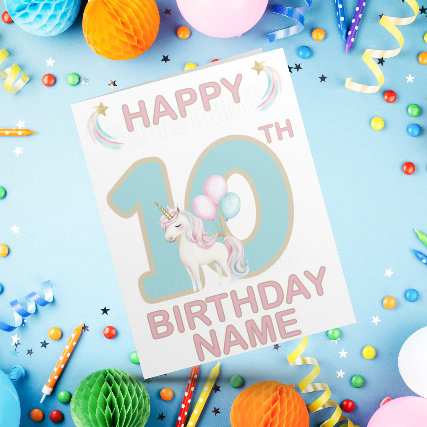 Personalised Unicorn Birthday Card with age 1-20