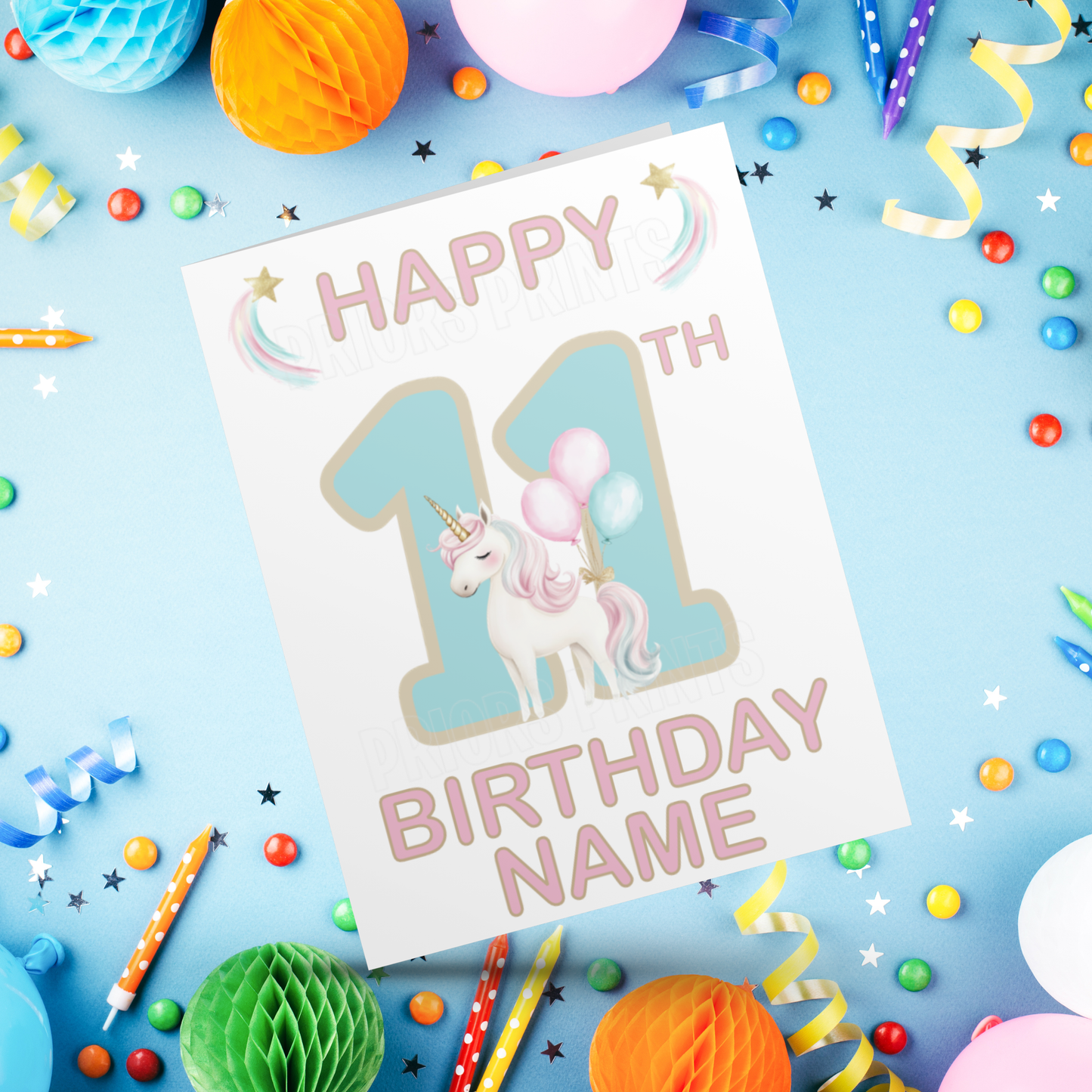 Personalised Unicorn Birthday Card with age 1-20