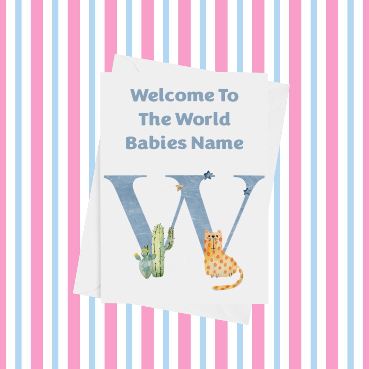 Welcome To The World Animals Personalised Card for New Baby in Blue