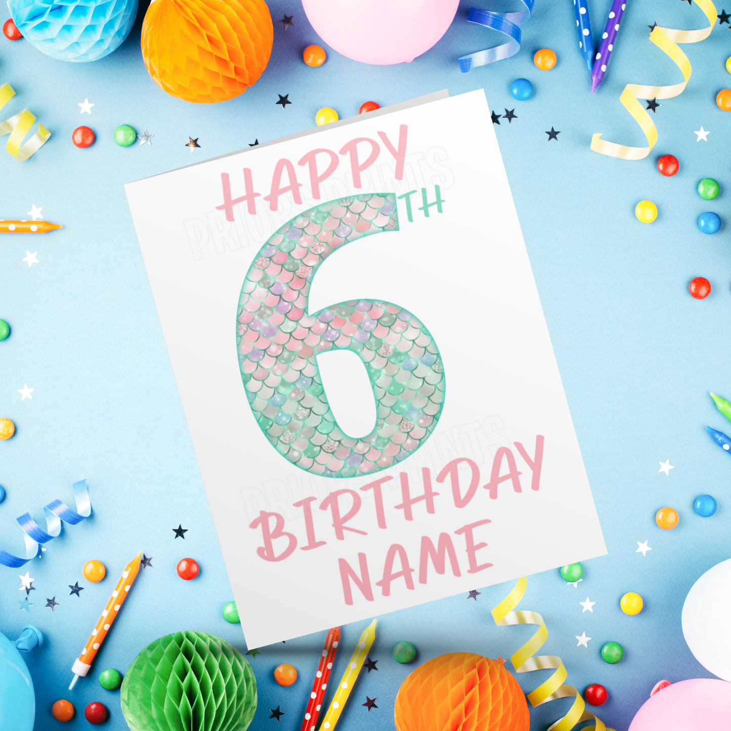 Personalised Mermaid Scales Birthday Card with age 1-20