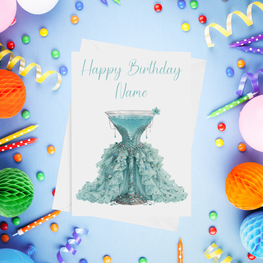 Cocktail with Dress Personalised Birthday Card