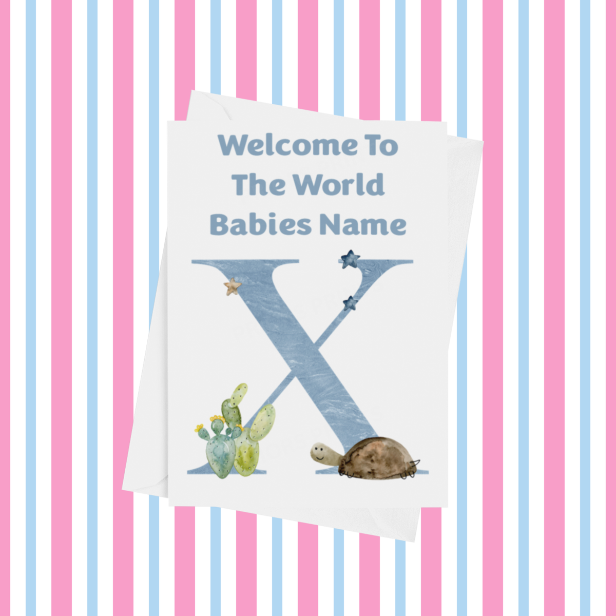 Welcome To The World Animals Personalised Card for New Baby in Blue