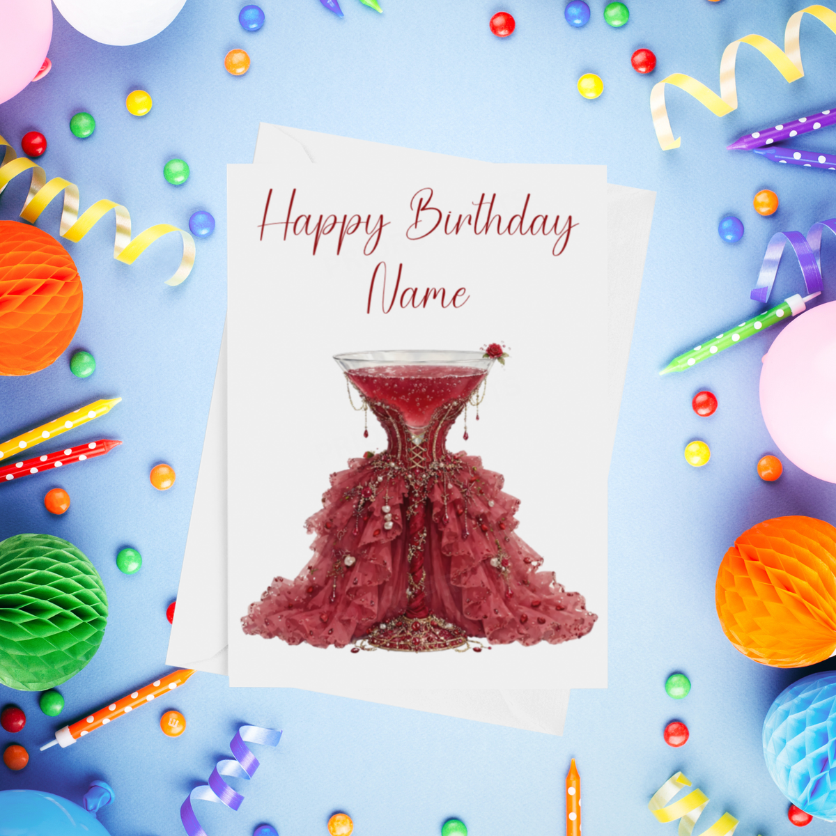 Cocktail with Dress Personalised Birthday Card