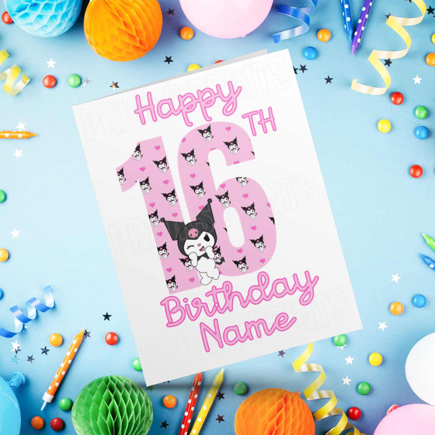 Personalised Kuromi Birthday Card with Age 1-20 Years (Sanrio- Hello Kitty & Friends)