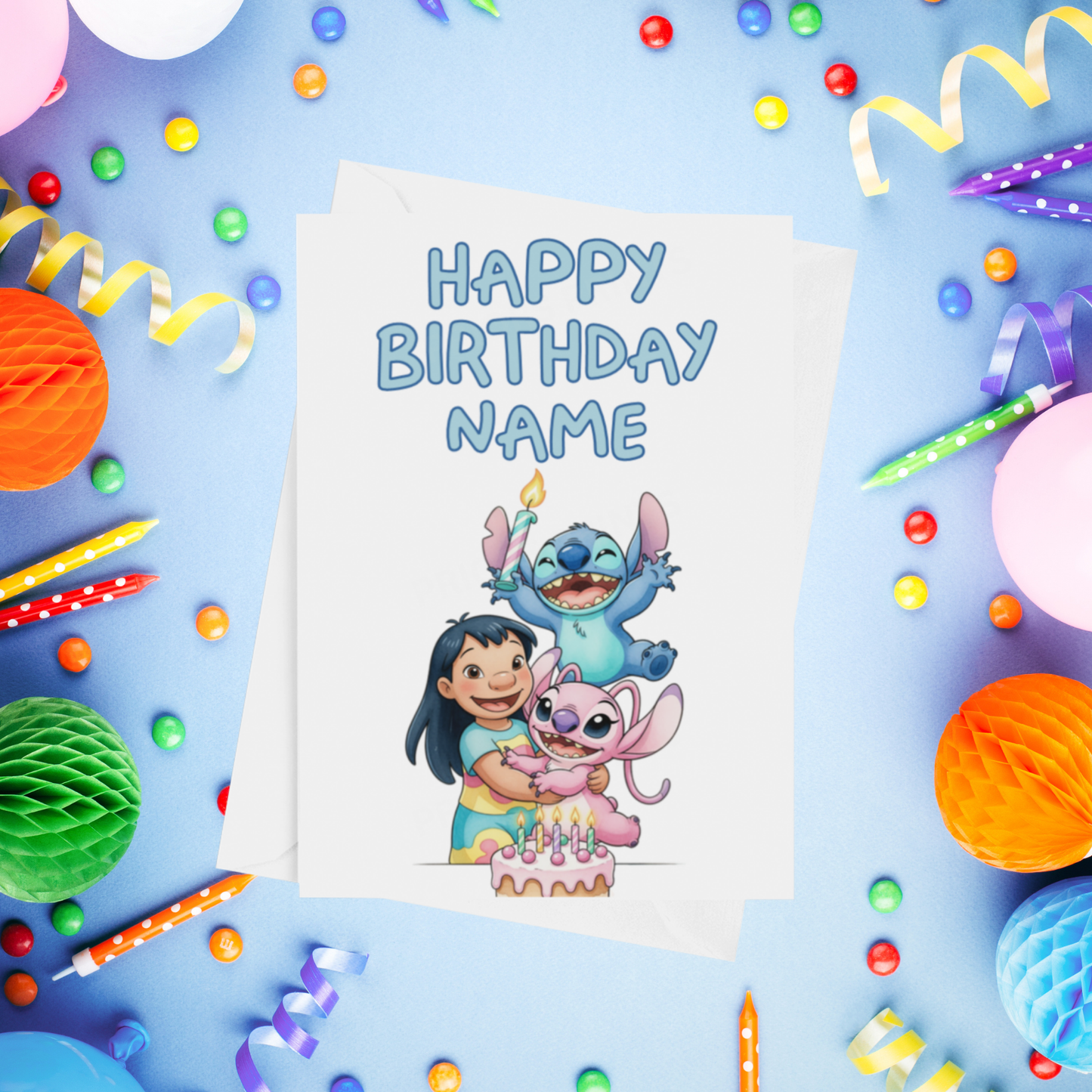 Angel, Lilo & Stitch Personalised Birthday Card